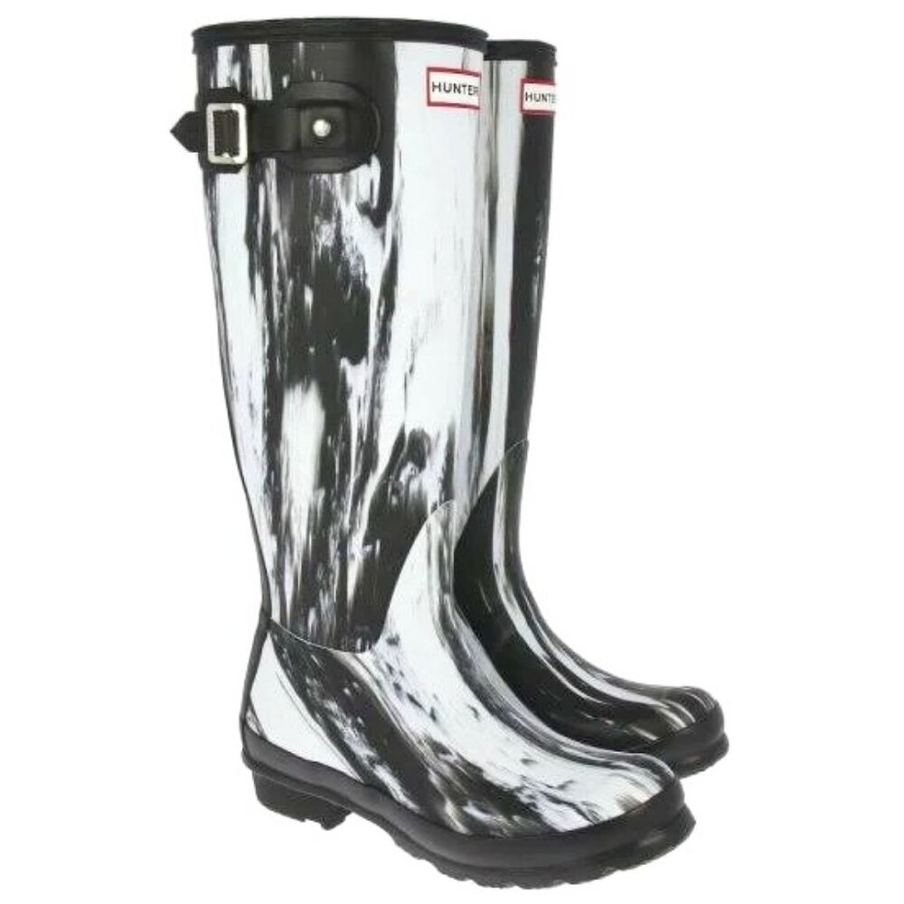 HUNTER ORIGINAL LTD ED Nightfall Tall Rain Boot Wellies Wh\Blk 6 - Picture 1 of 7